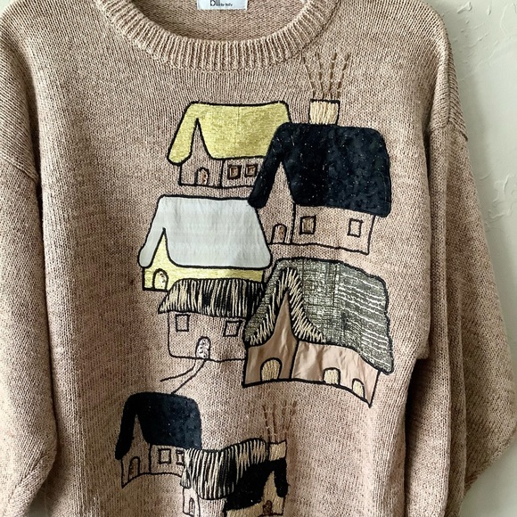 Vintage 90s Bonnie Billy by holly textured mixed media house embroidered sweater - Picture 4 of 10